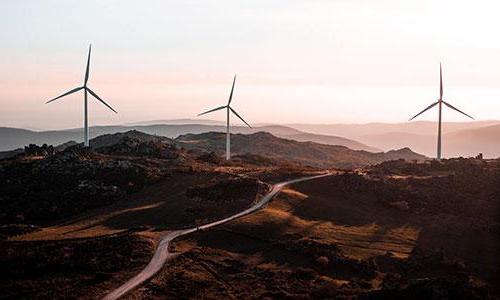 Wind turbines and a road